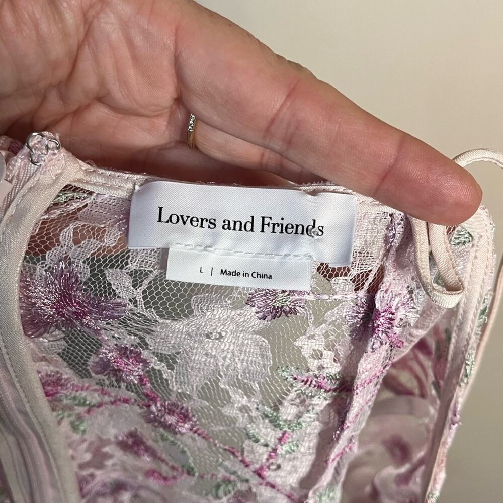 LOVERS + FRIENDS Kenzie Bodysuit Pink Floral Lace Revolve Christina Haack Large - Picture 7 of 10